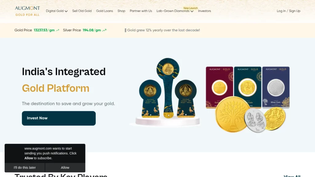 Augmont homepage hero screenshot