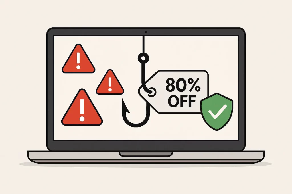 How to buy silver online in India safely: complete 2025 guide 6 Laptop with warning icons and a safety shield representing secure buying