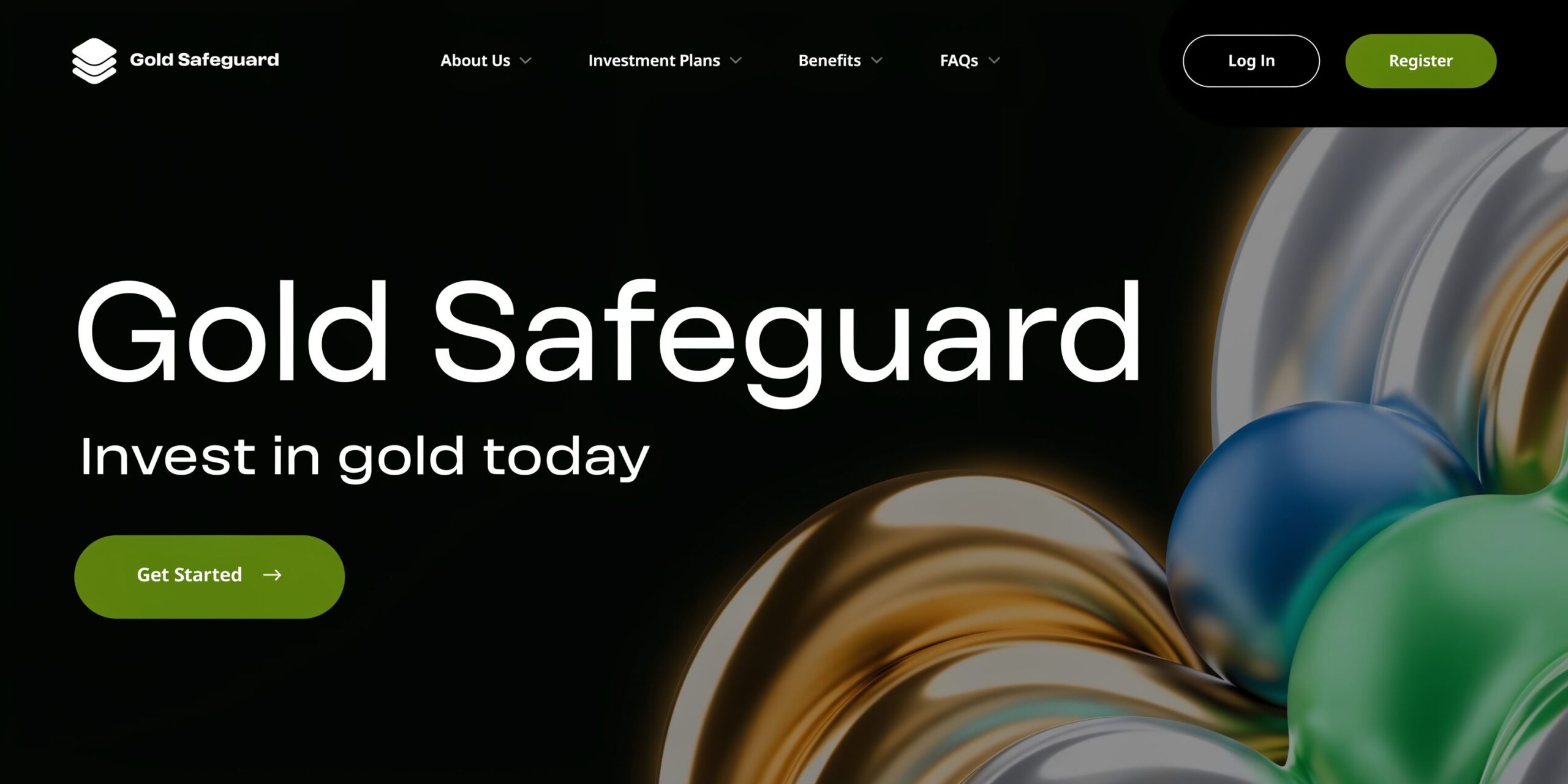Gold Safeguard website landing page promoting gold investment services with a professional, modern financial layout.